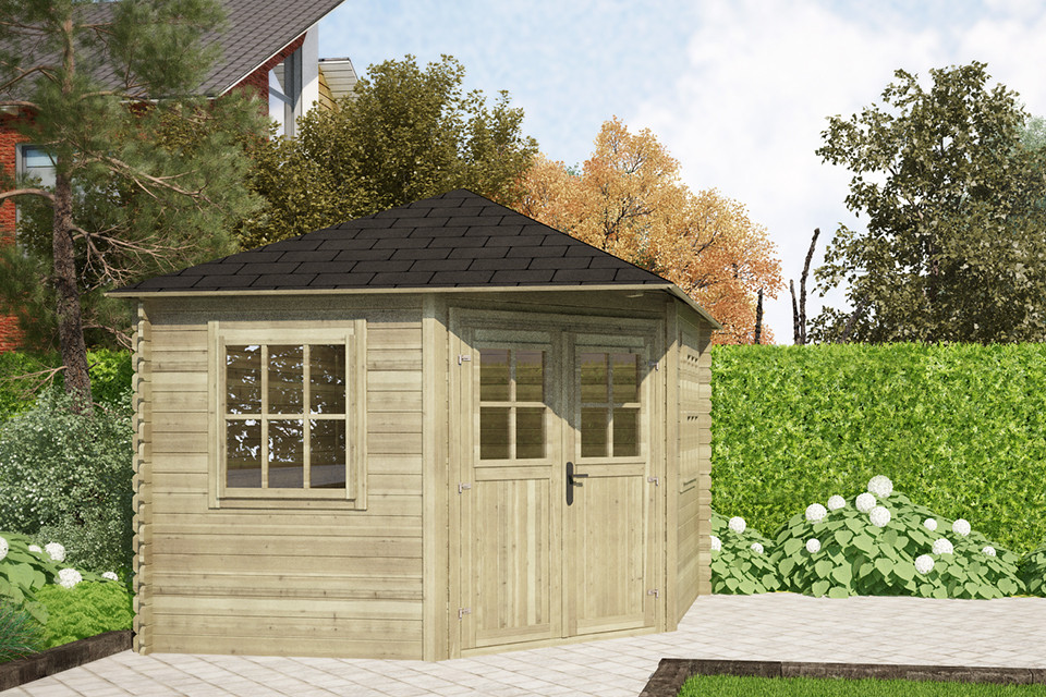 gartenhaus blockhutte fonteyn carmen pyramidendach 300 x 300 cm holz gartenhauser gartenhauser
